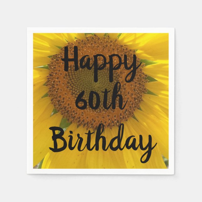 Bright Yellow Sunflower 60th Birthday Paper Napkin (Front)