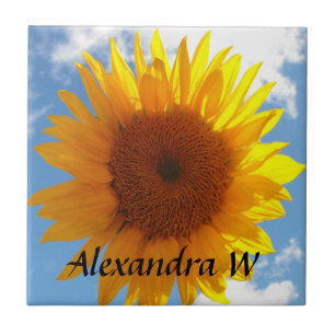 Bright Yellow Sunflower Blue Sky Personalised Tile