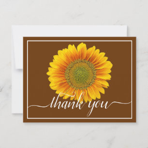 Bright Yellow Sunflower Brown Background Thank You Postcard