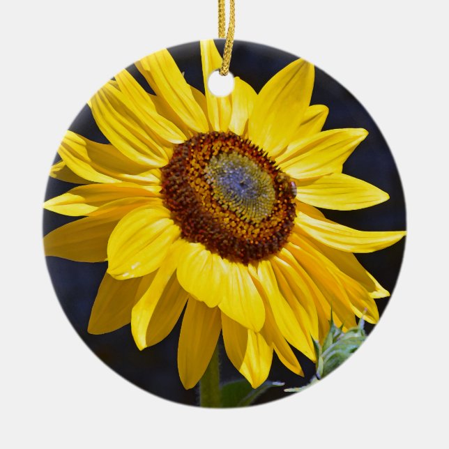 Bright yellow sunflower ceramic tree decoration (Front)