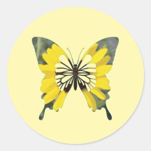 Bright Yellow Sunflower flower butterfly Classic Round Sticker