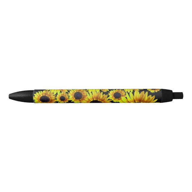 Bright Yellow Sunflower Pattern Black Ink Pen (Front)