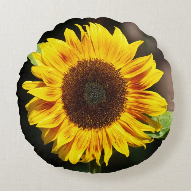 Bright Yellow Sunflower Round Cushion (Front)