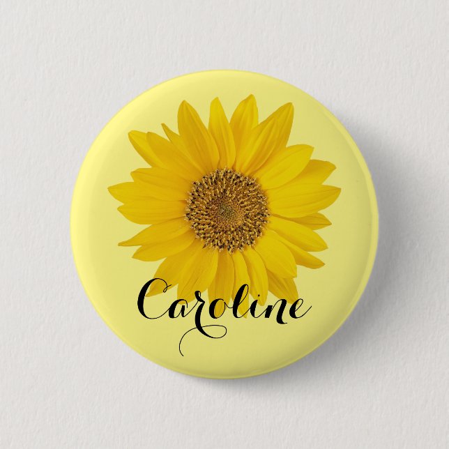 Bright Yellow Sunflower with Custom Name 6 Cm Round Badge (Front)