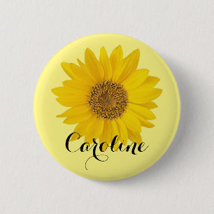 Bright Yellow Sunflower with Custom Name 6 Cm Round Badge