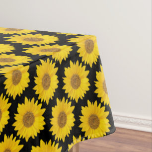 Bright Yellow Sunflowers on Black Tablecloth