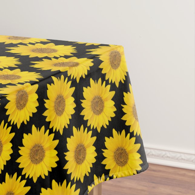 Bright Yellow Sunflowers on Black Tablecloth (In Situ)
