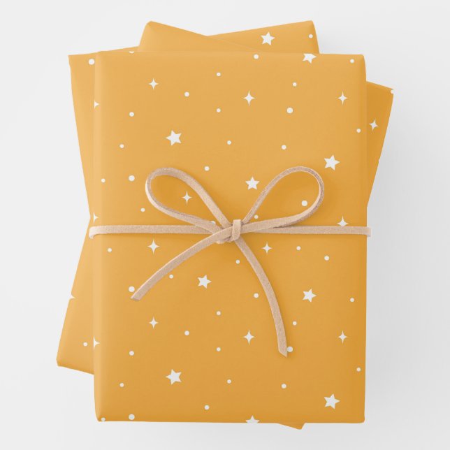 Bright Yellow Sunshine Celestial Stars Aesthetic Wrapping Paper Sheet (In situ)