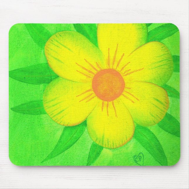 Bright Yellow Sunshine Flower Green Mousepads (Front)