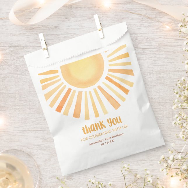 Bright yellow sunshine gender neutral birthday favour bags (Clipped)