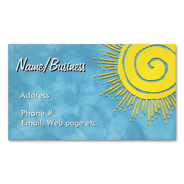 Bright Yellow Sunshine In Blue Sky Custom   Magnetic Business Card (Front)