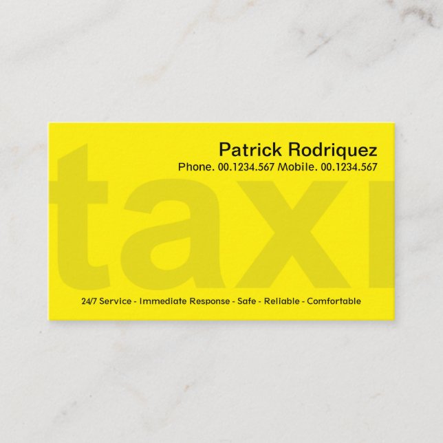 Bright Yellow Taxi Signage Private Taxi Driver Business Card (Front)