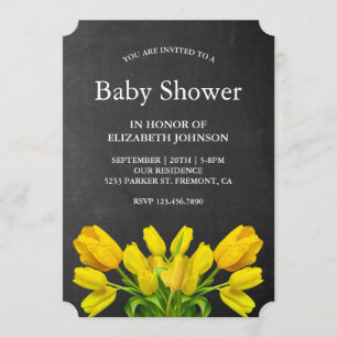 Bright Yellow Tulip Flowers Baby Shower Invitation