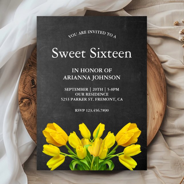 Bright Yellow Tulip Flowers Sweet Sixteen Invitation (Creator Uploaded)
