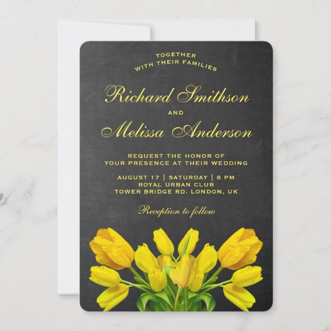 Bright Yellow Tulip Flowers Wedding Invitation (Front)