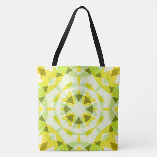 Bright Yellow Vibrant Green Star Eclectic Beach Tote Bag (Front)