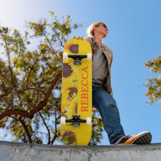 Bright Yellow Watercolor Sunflower Skateboard