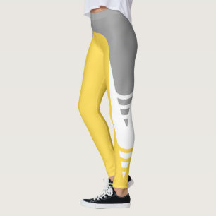 Bright Yellow/White/Grey Detail Pattern Leggings