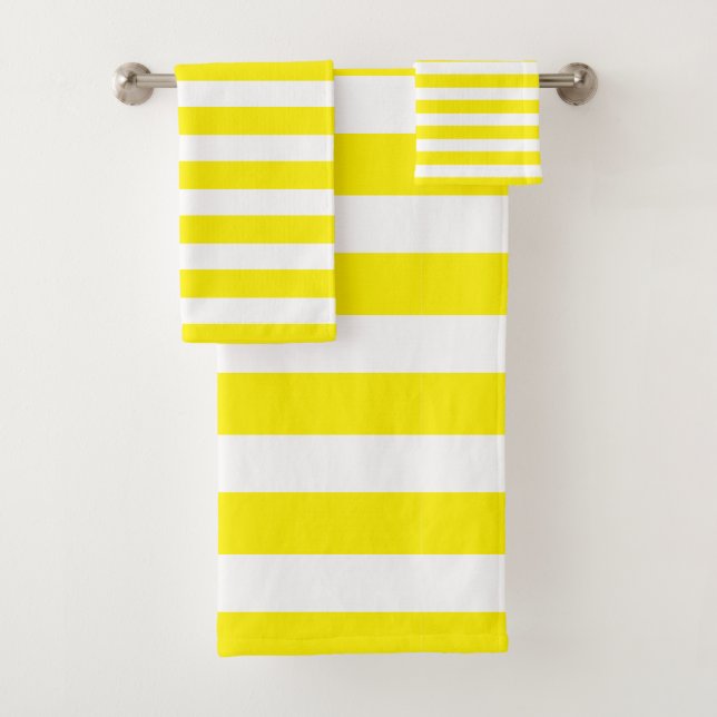 Bright Yellow & White Striped Bath Towel Set (Insitu)
