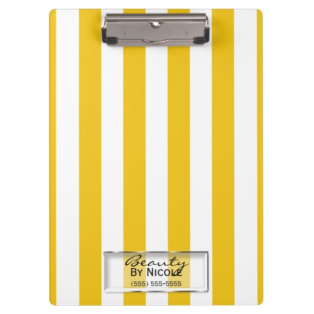 Bright Yellow & White Stripes Modern Personalised Clipboard (Front)