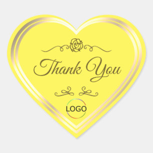 Bright Yellow with Gold Frame and Logo Thank You Heart Sticker