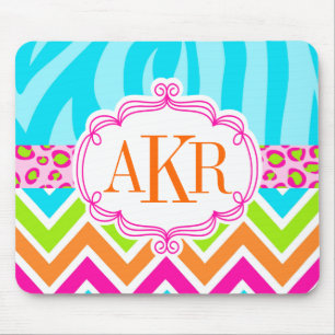 Bright Zebra Leopard and Chevron Personalised Mouse Mat