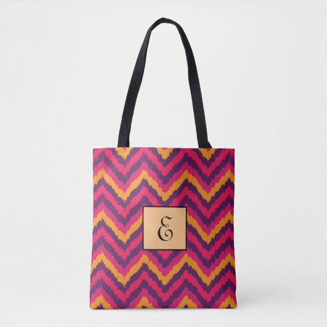 Bright Zigzag Colour Pattern Monogram Tote Bag (Front)