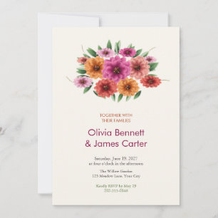 Bright Zinnia Bouquet Modern Wedding Invitation