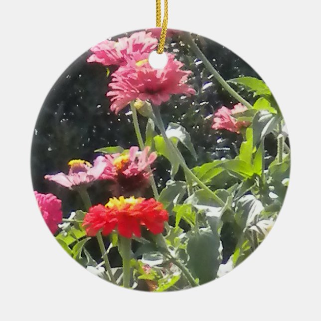 Bright Zinnias Ornament (Front)