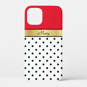 Brighten Up Your Day: Red, White Black Dots, Gold  iPhone 12 Mini Case
