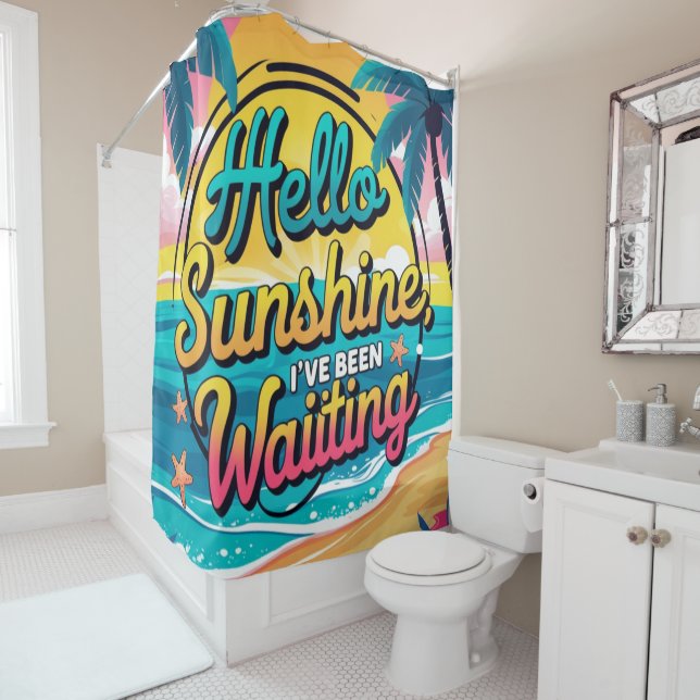 "Brighten Your Mornings – ‘Hello Sunshine’ Shower Curtain (In Situ)