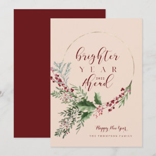 Brighter Year Ahead Watercolor Wreath New Year Holiday Card