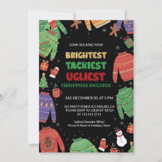 Brightest Tacky Ugly Sweater Christmas Party Invitation