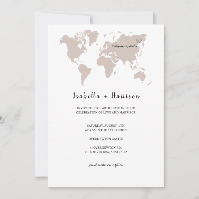 BRIGHTEST Wedding Invitation World Map (Front)