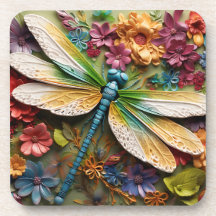 BRIGHTLY COLORED DRAGONFLY WITH FLOWERS