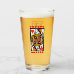 Brightly Colored Fancy Heart Queen Playing Card Glass