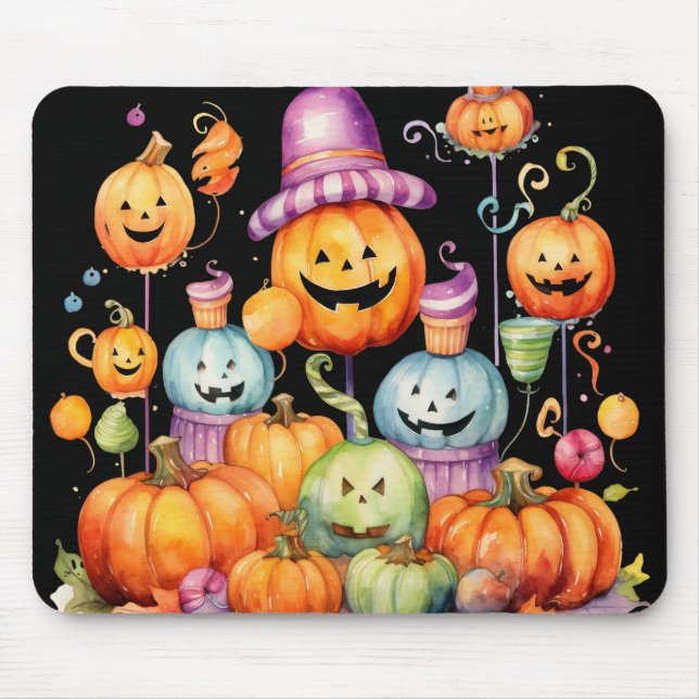 BRIGHTLY COLORED HALLOWEEN CANDY & PUMPKINS MOUSE MAT (Front)