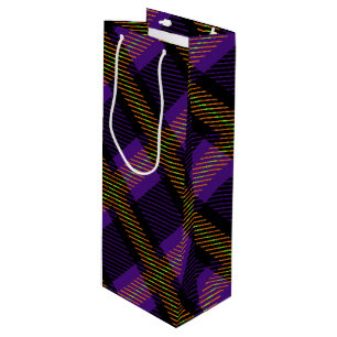 BRIGHTLY COLORED HALLOWEEN PLAID PATTERNS WINE GIFT BAG