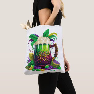 BRIGHTLY COLORED MARDI GRAS BEVERAGES TOTE BAG