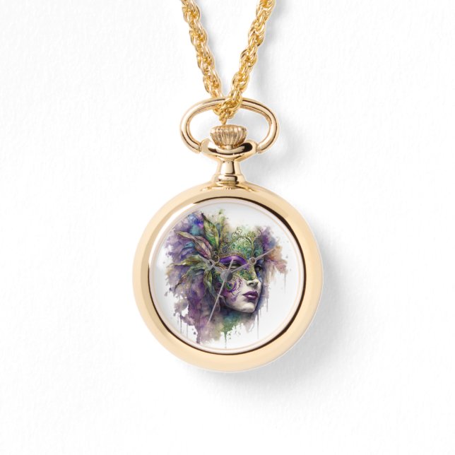 BRIGHTLY COLORED MARDI GRAS FACE MASKS WATCH (Front)