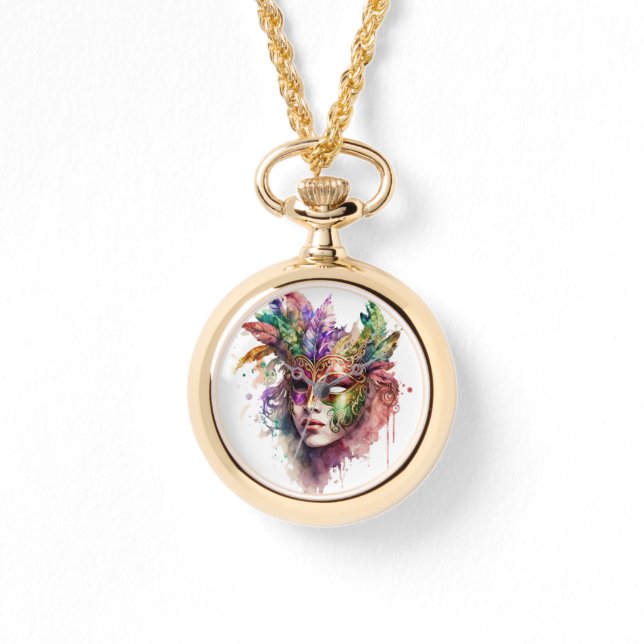 BRIGHTLY COLORED MARDI GRAS FACE MASKS WATCH (Front)