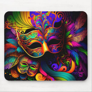 BRIGHTLY COLORED MARDI GRAS MASKS MOUSE MAT