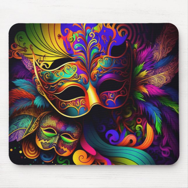 BRIGHTLY COLORED MARDI GRAS MASKS MOUSE MAT (Front)