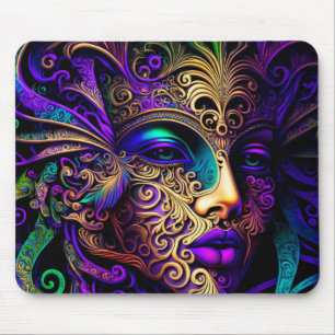 BRIGHTLY COLORED MARDI GRAS MASKS MOUSE MAT