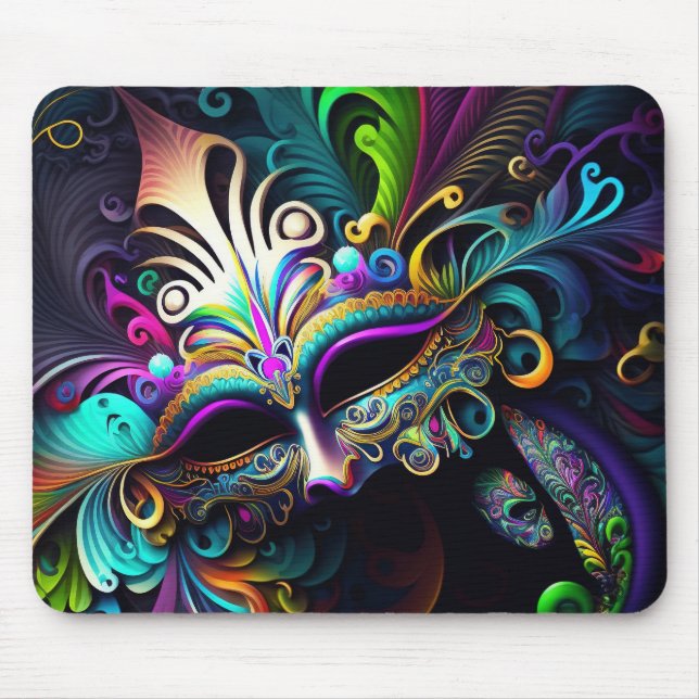 BRIGHTLY COLORED MARDI GRAS MASKS MOUSE MAT (Front)