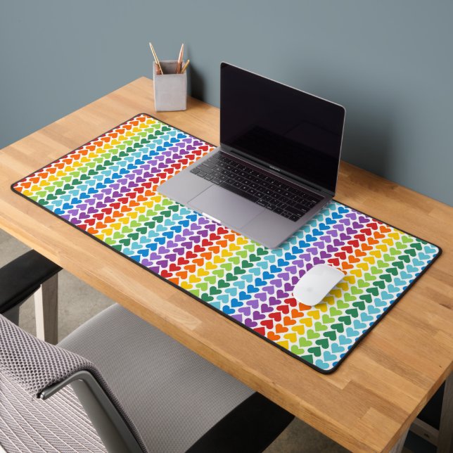 BRIGHTLY COLORED RAINBOW VALENTINE HEARTS DESK MAT (Office 2)