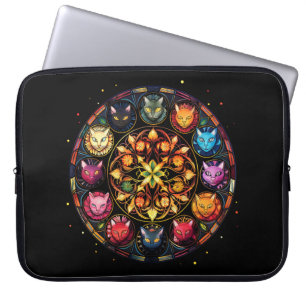 BRIGHTLY COLORED STAINED GLASS LOOK CATS LAPTOP SLEEVE
