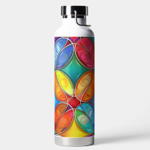 BRIGHTLY COLORED STAINED GLASS PATTERNS WATER BOTTLE