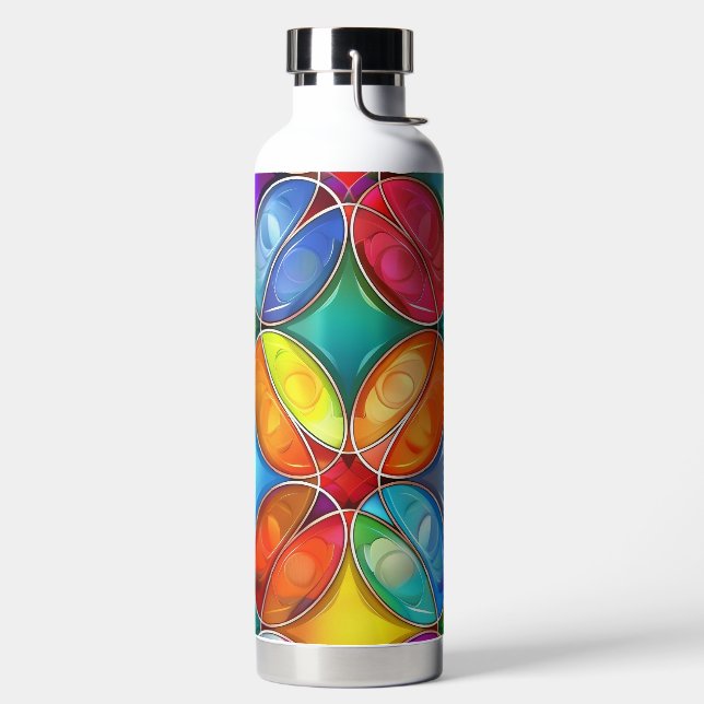 BRIGHTLY COLORED STAINED GLASS PATTERNS WATER BOTTLE (Left)
