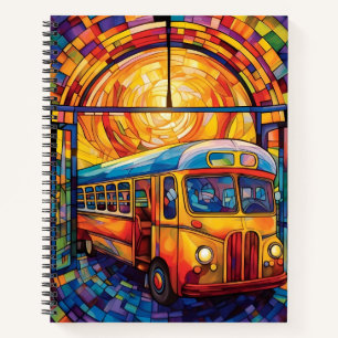 BRIGHTLY COLORED STAINED GLASS SCHOOL BUS NOTEBOOK